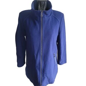 Junge Royal Blue Wool and Cashmere Blend A-line Zip-Up Coat 38
